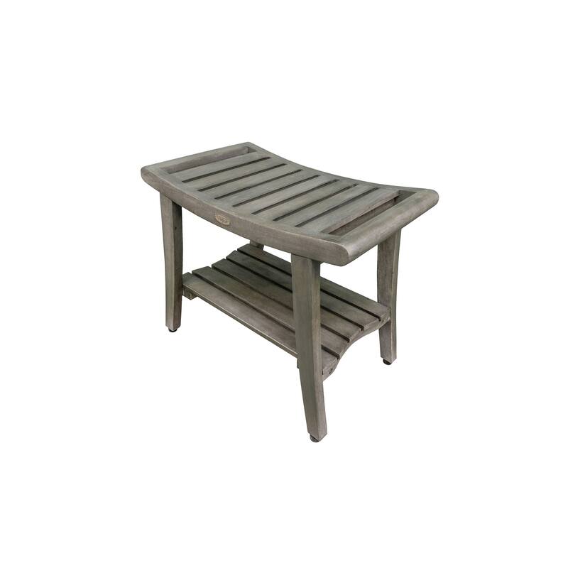 CoastalVogue Harmony Antique Gray 24" Teak Shower Bench, LiftAide Arms