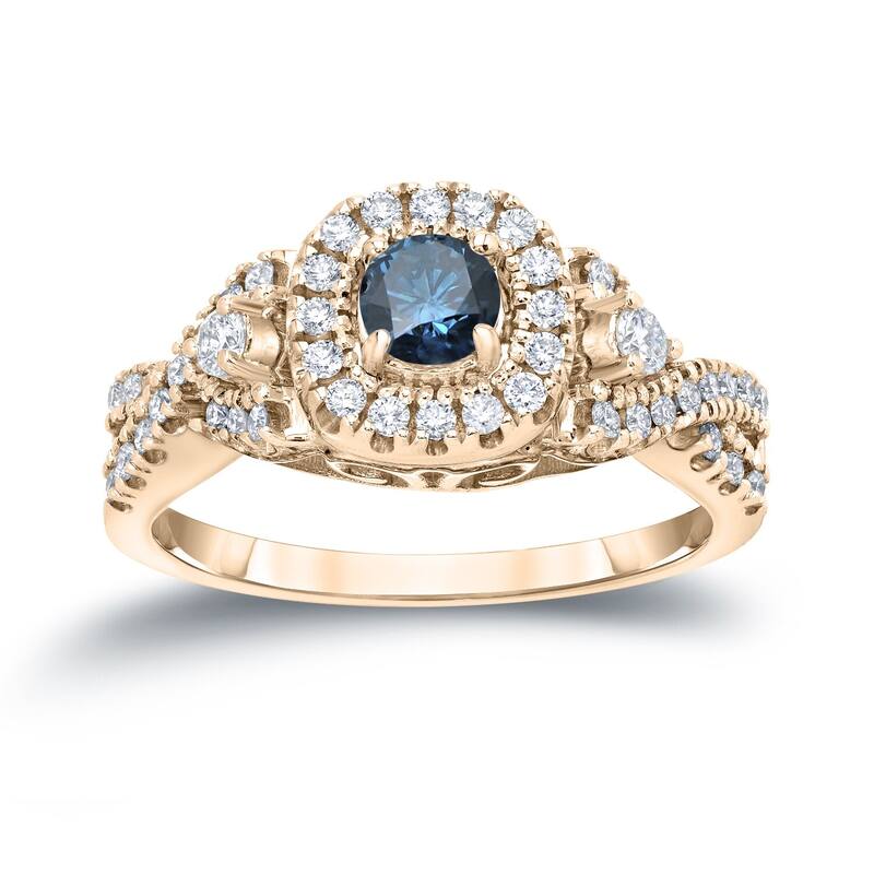Auriya 14k Gold Round 5/8ctw Infinity Halo Blue Diamond Engagement Ring - Yellow - 4