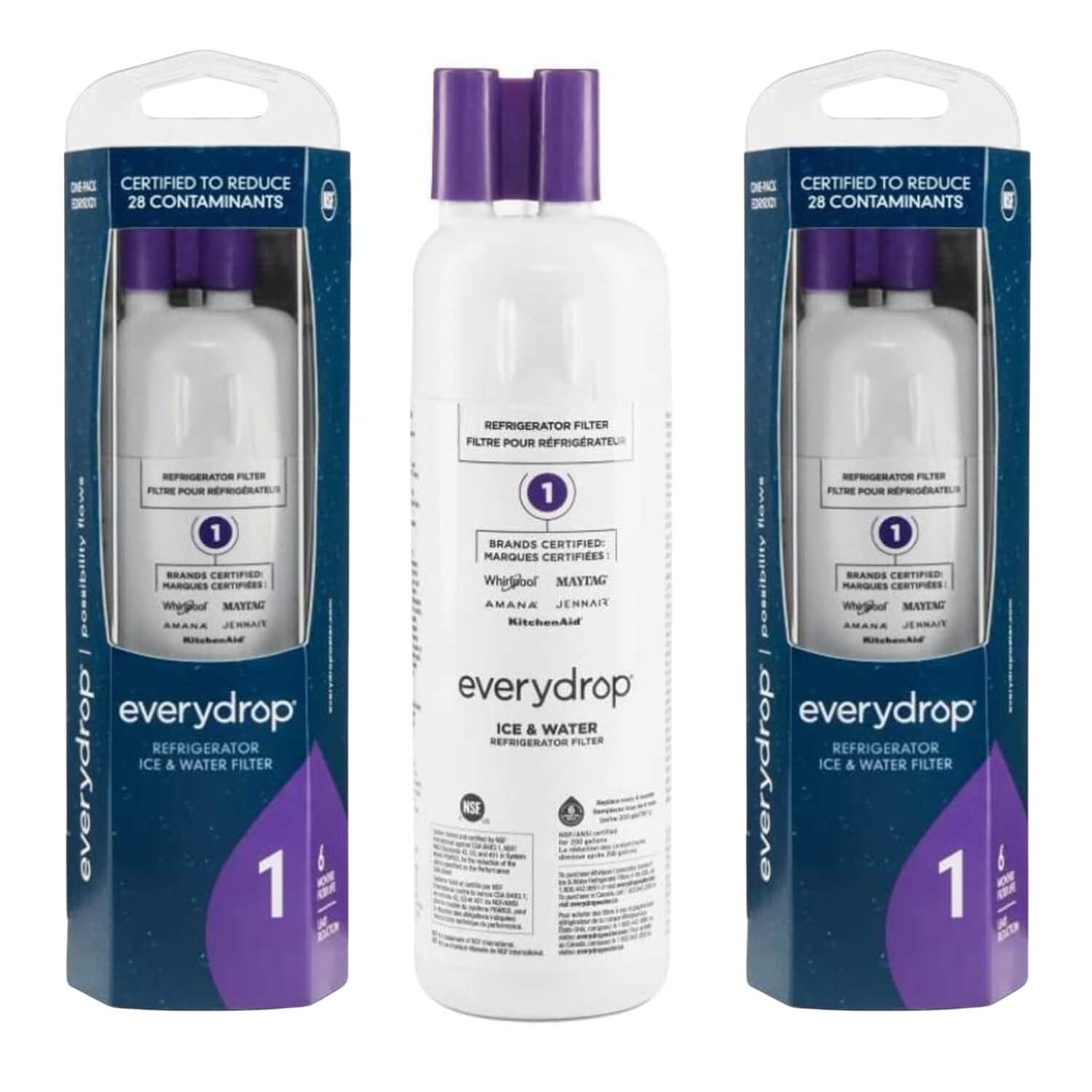 Whirlpool EveryDrop 1 Ice and Water Filter White EDR1RXD1 3PCs