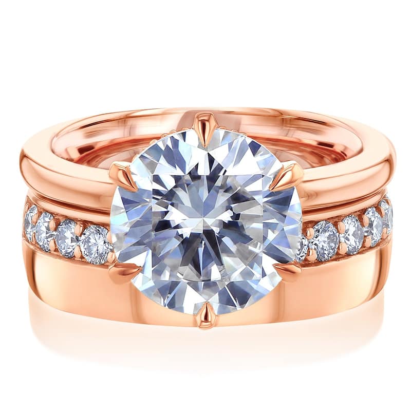 Kobelli 3.5 Carats Round Lab Grown Diamond Certified 14k Solid Gold Modern Dorado Bridal Set - Rose - 11