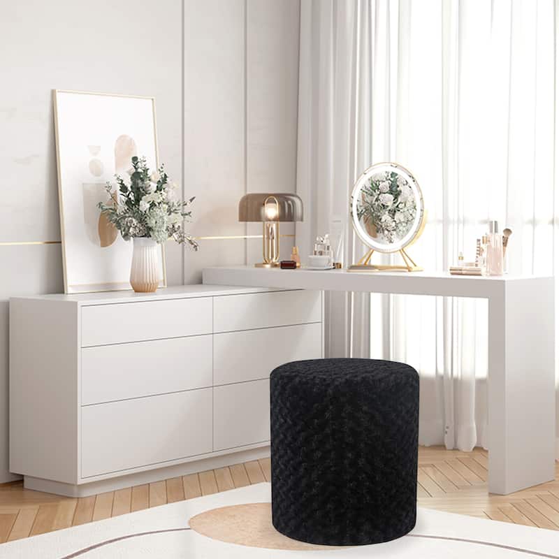 Adeco Round Ottoman with Curly Plush Vanity Stool
