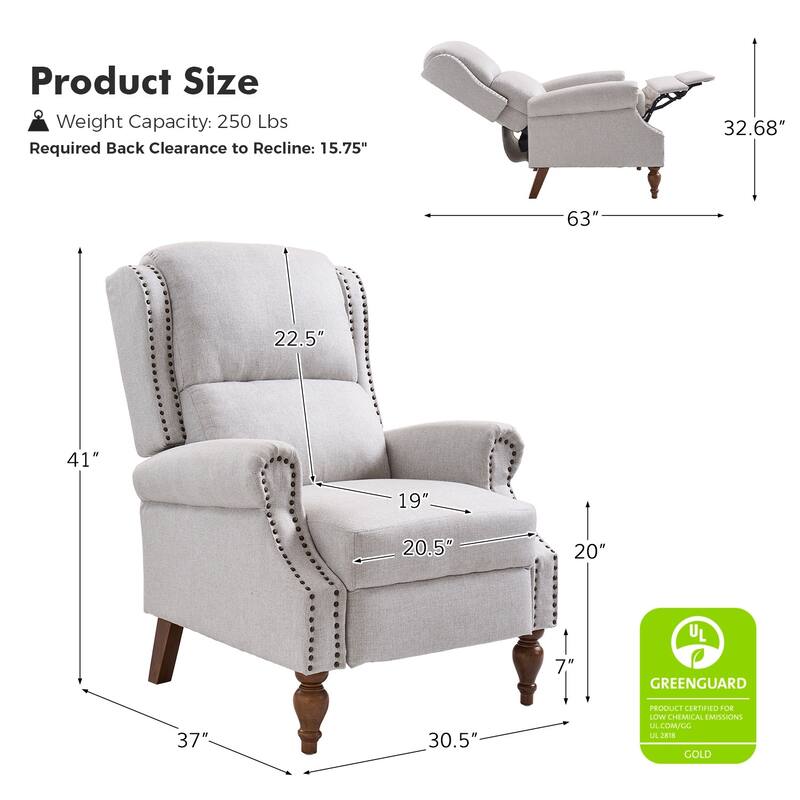 Terri Traditional Roll Arm Manual Recliner with Solid Wood Legs Set of 2 by HULALA HOME