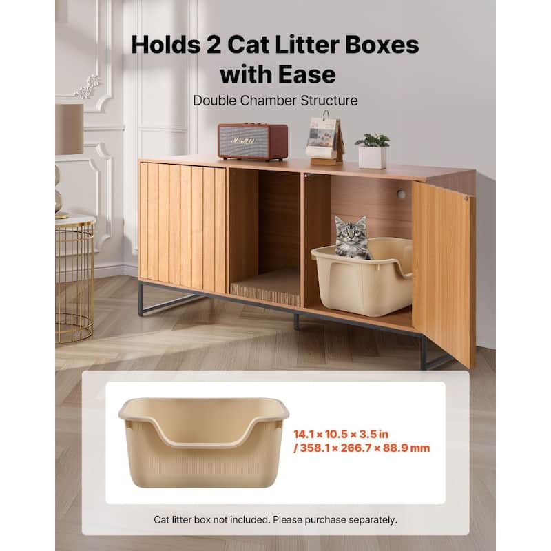 47.2" Natural Wooden Cat Litter Box Cabinet with Enclosed Odor Blocking and Spacious Interior - 47.24 x 17.72 x 26.18 in