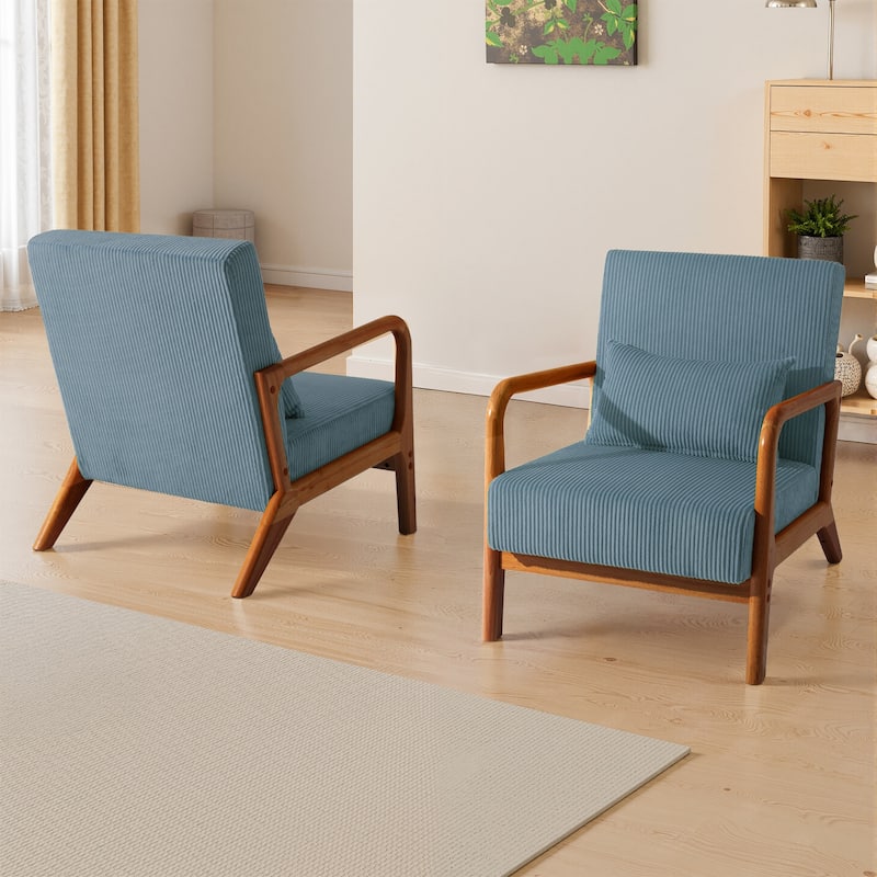 Modern Corduroy Upholstered Accent Chair with Wood Legs Set of 2