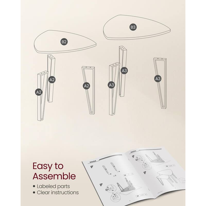 Nesting Coffee Tables, End Tables Set of 2 for Living Room Bedroom, Industrial Small Stacking Side Tables with Metal Frame