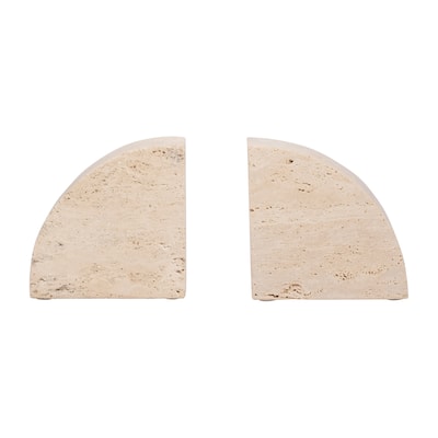 Sagebrook Home Elegant Travertine Stone Half Dome Bookends, Tan - Enrich Your Reading Space with Natural Style, Set of 2