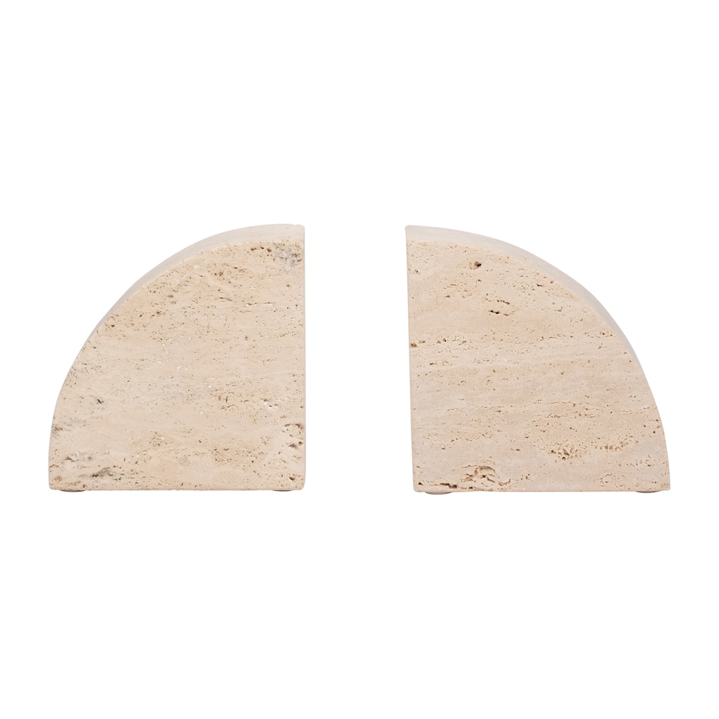 Sagebrook Home Elegant Travertine Stone Half Dome Bookends, Tan - Enrich Your Reading Space with Natural Style, Set of 2