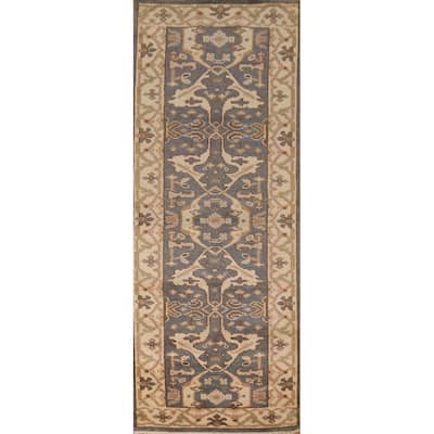 All-Over Oushak Indian Runner Rug Handmade Wool Carpet - 2'9" x 8'3"