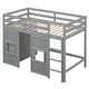 preview thumbnail 12 of 34, Twin Size Loft Bed with Built-in Storage Wardrobe & 2 Windows, Wooden Bed Frame w/Ladder & Safety Guardrail for Boys & Girls