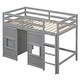 preview thumbnail 12 of 17, Wood Twin Size Loft Bed with Built-in Storage Wardrobe and Two Windows, Gray