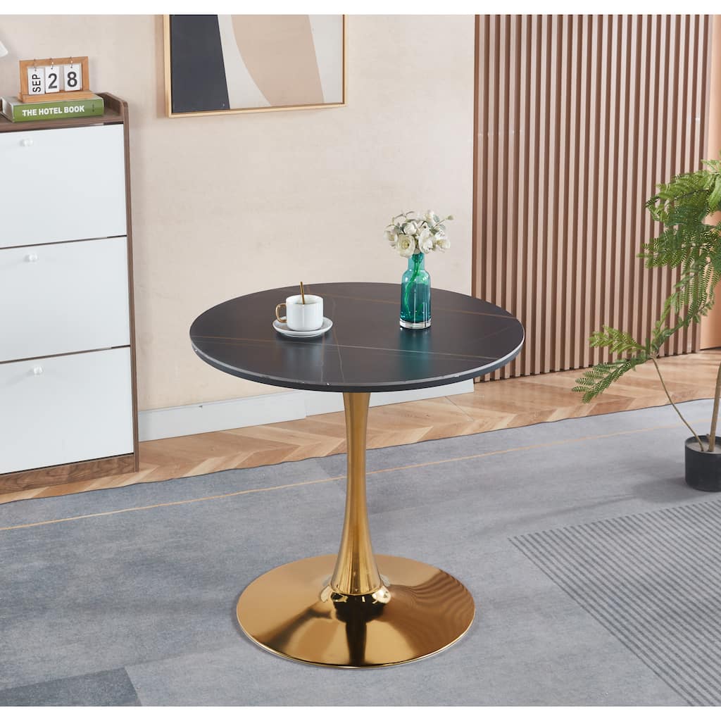 31.5"Tulip Table Mid-Century Dining Table For 2-4 People With Round MDF Table Top, Pedestal Dining Table