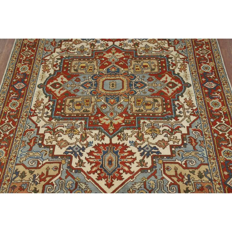 Medallion Heriz Serapi Indian Area Rug Handmade Wool Carpet - 5'9" x 8'9"
