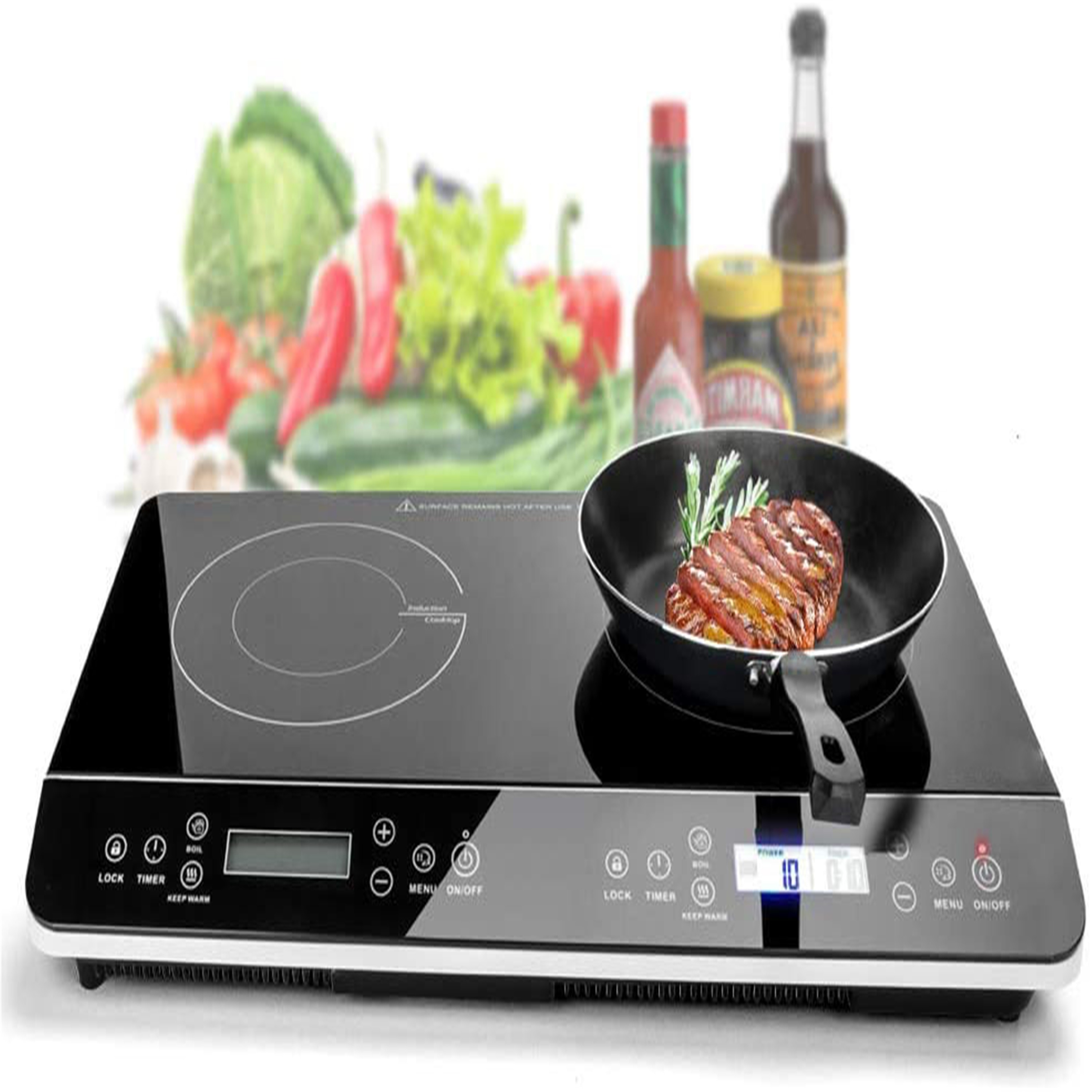 Duxtop LCD 1800W Portable Induction Cooktop 2 Burner, Built-In