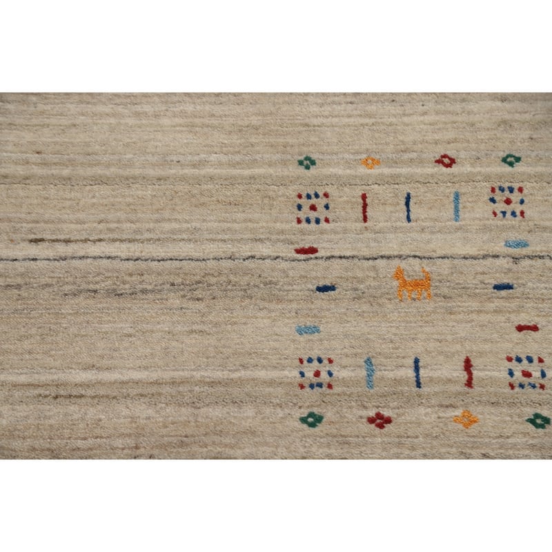 Hand Knotted Oriental Viscose Silk Carpet Tribal Animal Pictorial Beige & Ivories Gabbeh Area Rug - 11' 10'' X 8' 10''