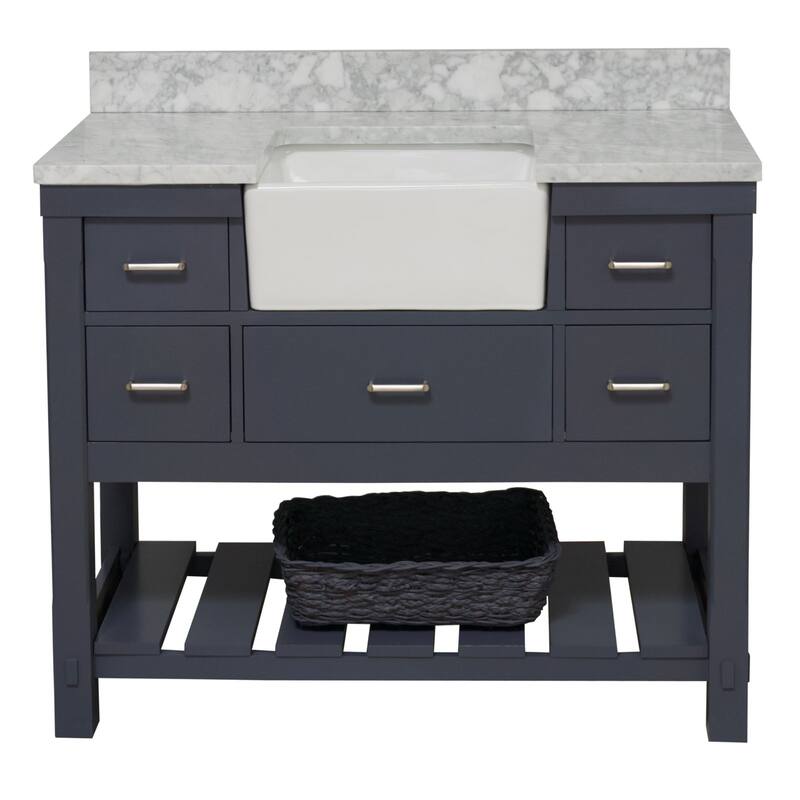 KitchenBathCollection Charlotte 48" Farmhouse Bathroom Vanity with Carrara Marble Top
