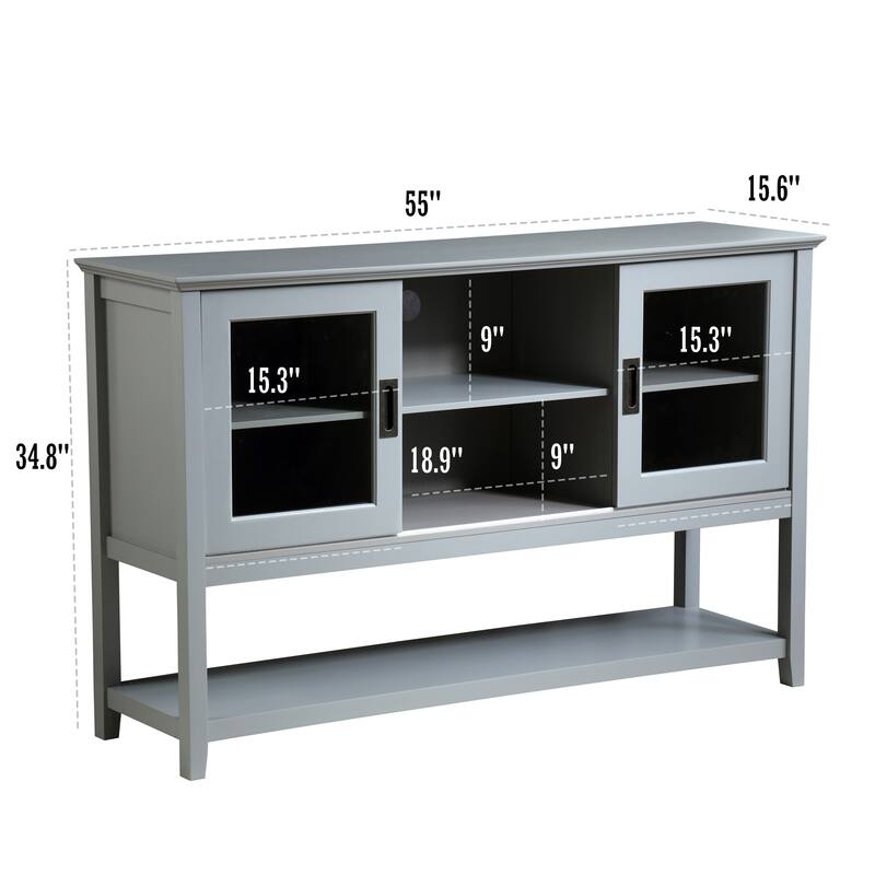 Anmytek Grey Sideboard Buffet with Tempered Glass Doors Living Room Storage Cabinet