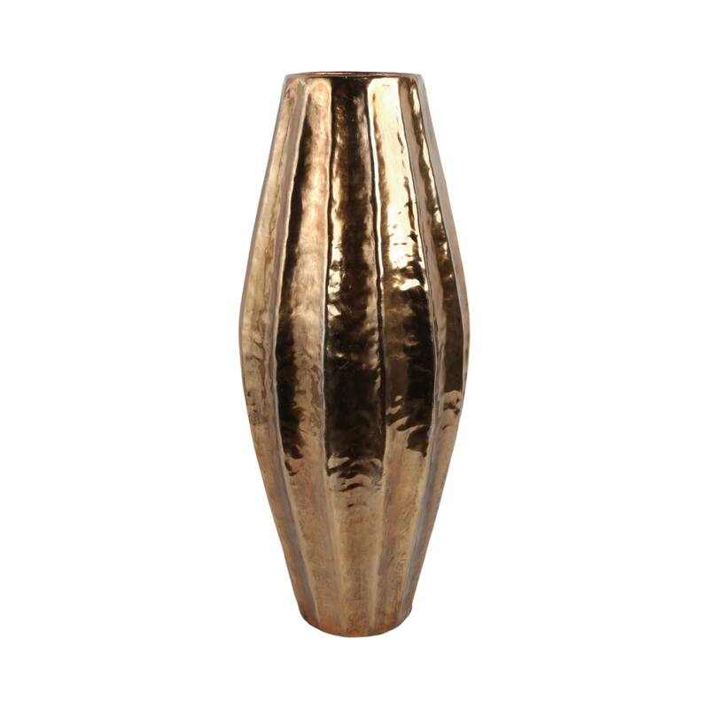 Metal Flower Vase with Hammered Textured Finish Home Decor - 35" Gold