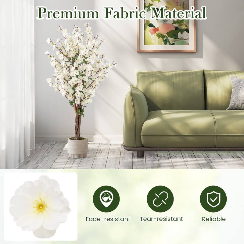 Gymax 47'' Artificial Winter Sweet Tree Faux Plum Blossom Plant w/