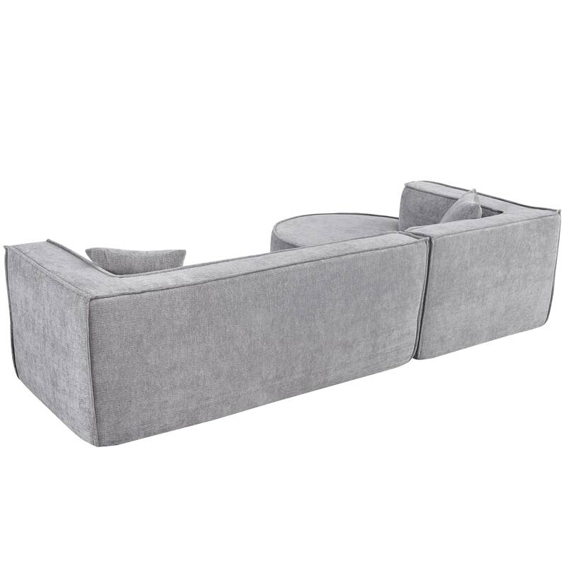 109.2" Chenille L-Shaped Sectional Sofa with 3 Seater and Throw Pillows