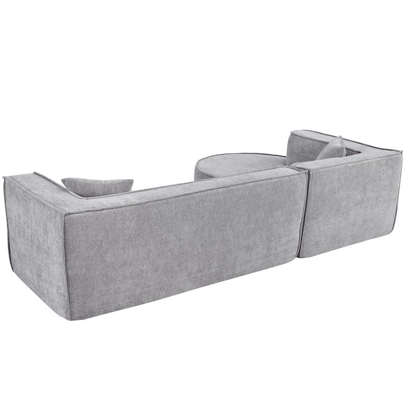 Modern Sectional Sofa, Chenille Modular L-Shape Sofa Couch with 2 Plush Throw Pillows, Curved Sponge Sleeper Couch