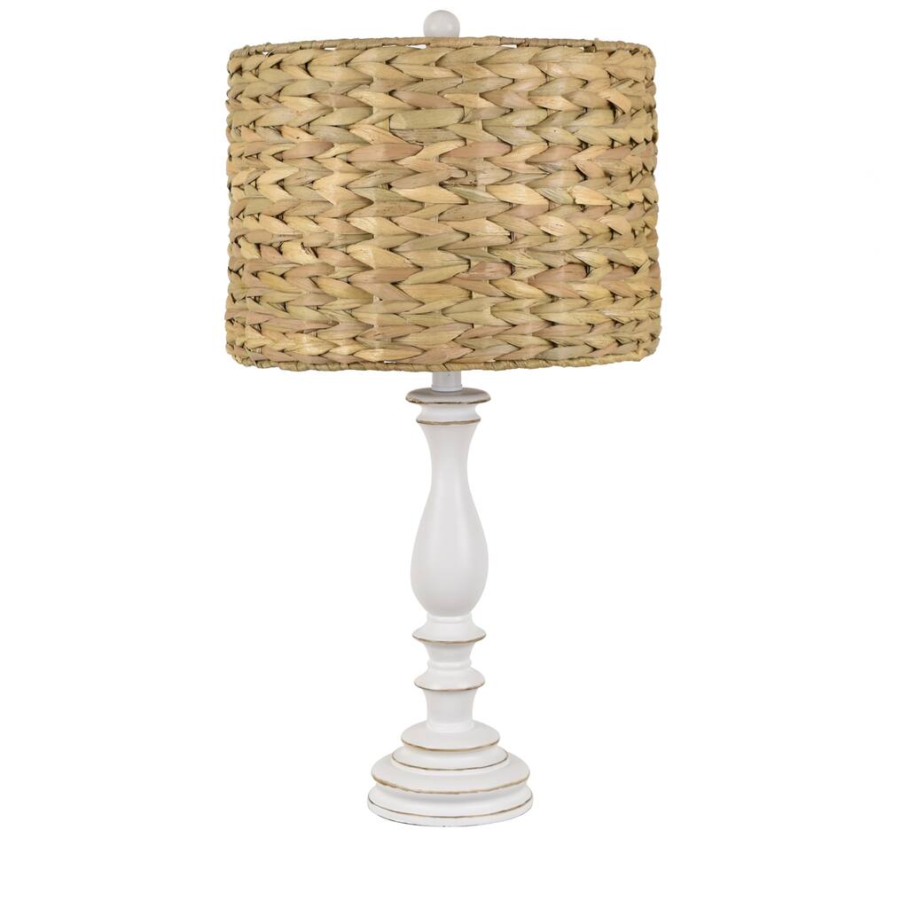 Jenny 27"H White Resin and Rattan Table Lamp - 26"H x 14"Rnd