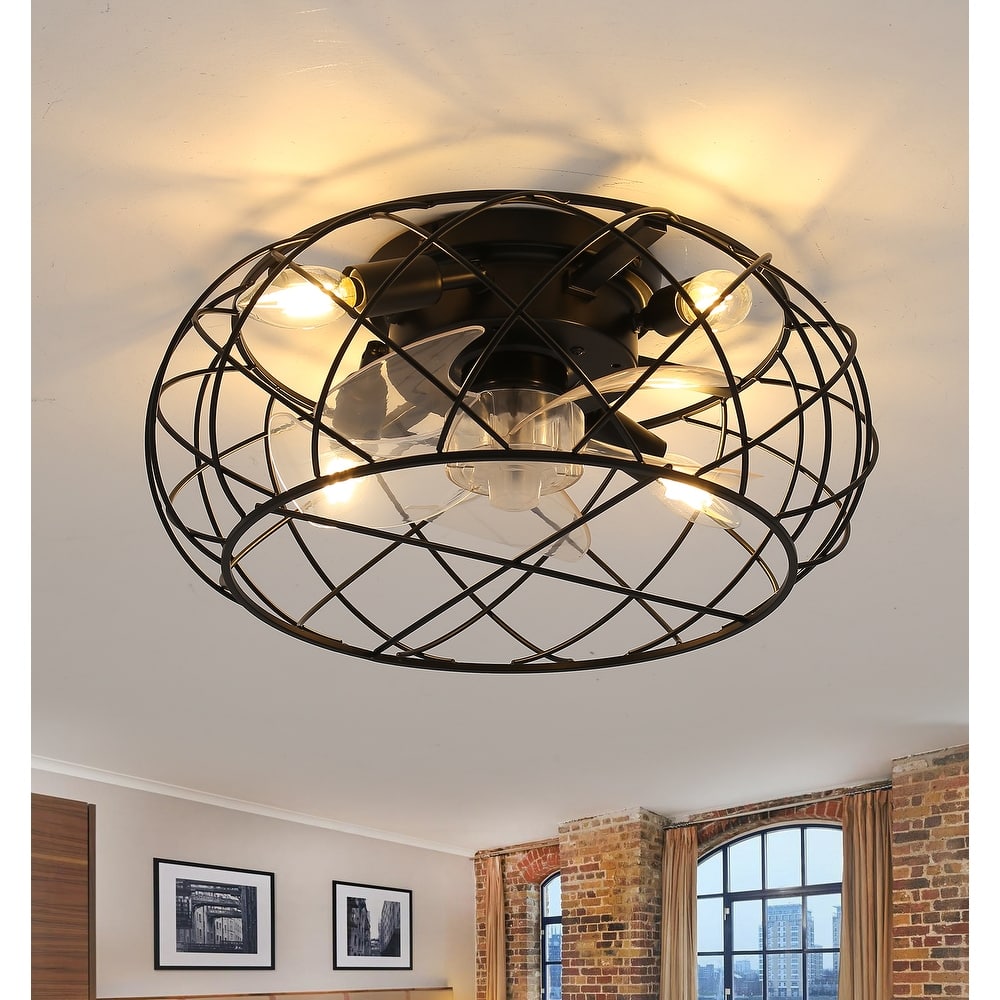 20" Caged Ceiling Fan w/Light & Remote Farmhouse Industrial Enclosed Ceiling Fan