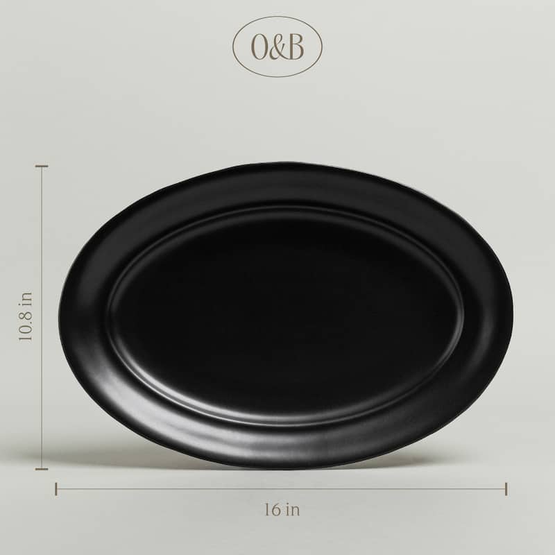 over&back Rimmed Semi-Matte Stoneware Oval Serving Platter