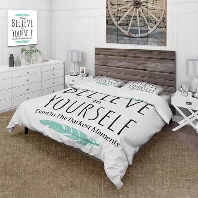 Designart 'Believe In Yourself In On White' Traditional Duvet Cover Set