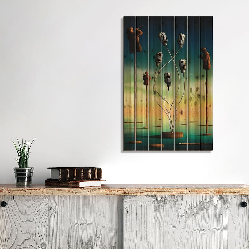 Flautistas (Flutists) Print On Wood by Marcel Caram - Multi-Color