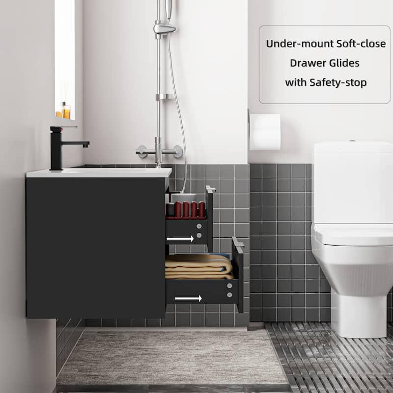 Bathroom Wall Mounted Cabinet Vanity Set with Side Cabinet