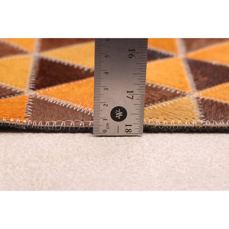 ECARPETGALLERY Handmade Cowhide Patchwork Orange Leather Rug - 5'0 x 7'11