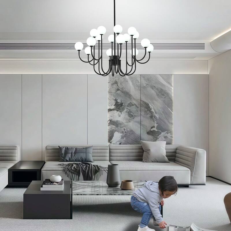 Modern Sputnik Chandelier Linear Chandeliers with Frosted Glass Globe - 16 lights - 36.6 in