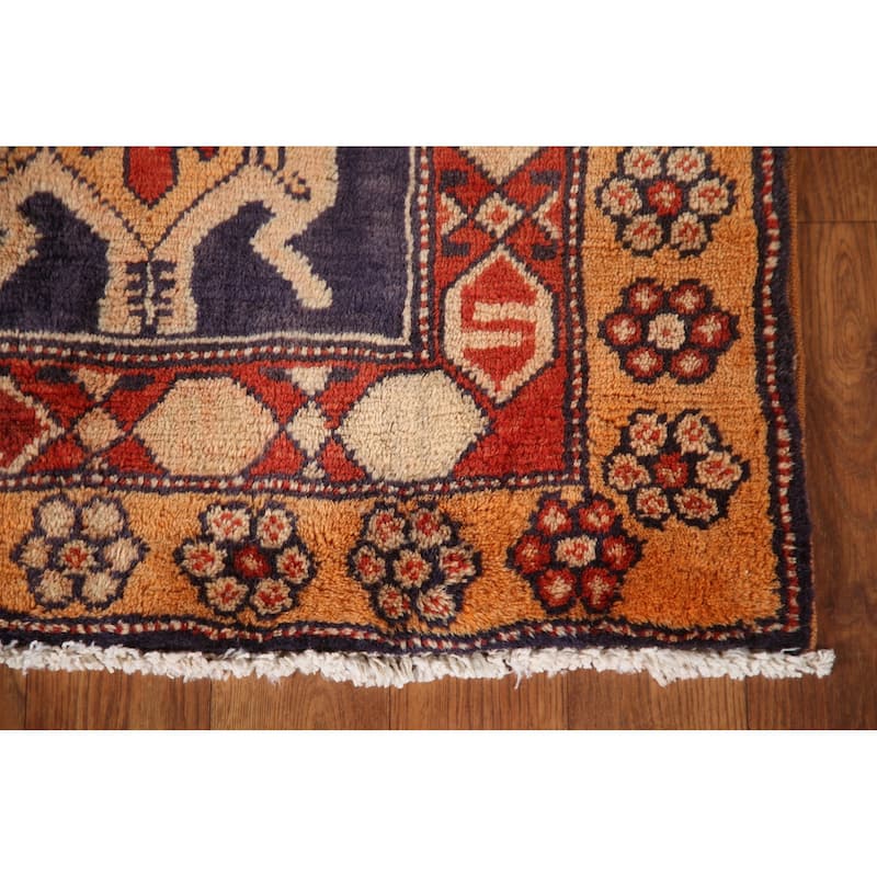 Navy Meshkin Persian Vintage Runner Rug Hand-knotted Wool Carpet - 4'3"x 10'0"