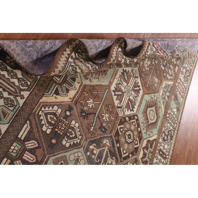 Geometric Bakhtiari Persian Vintage Area Rug Hand-Knotted Wool Carpet - 6'10"x 10'3"