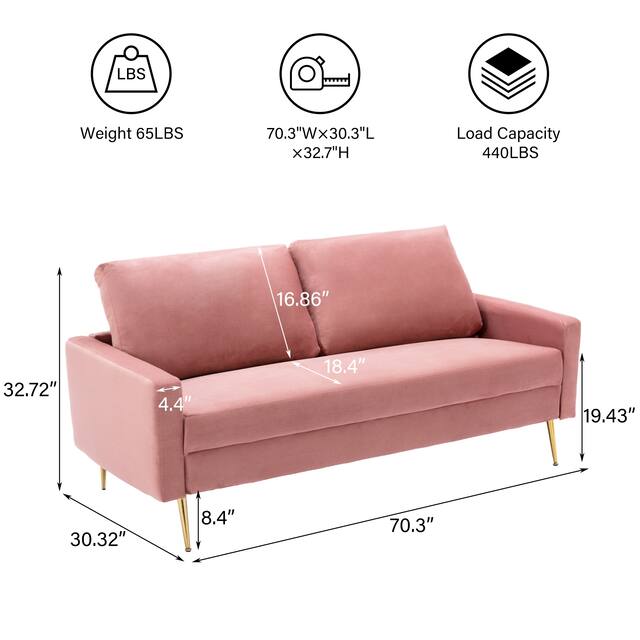 Modern Loveseat Square Arms Upholstered Velvet Sofa with Pillows