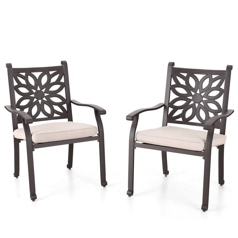 MAISON ARTS Cast Aluminum 2 PCS Dining Chairs/ 7 PCS Patio Dining Set with Round Dining Table & 6 Dining Chairs - 2-Piece-Fixed Chairs