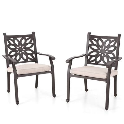 2-Piece Outdoor Patio Extra Wide Cast Aluminum Dining Chairs with Cushion -Frosted Surface
