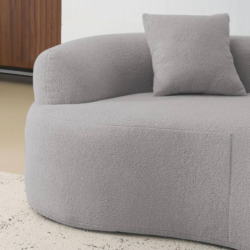 66.93" Curved Loveseat - White Full Compression Sponge Sofa with Teddy Velvet Fabric