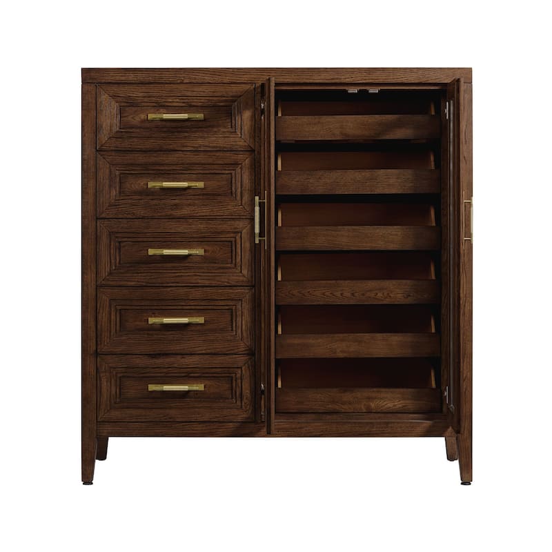 Marlow 5-Drawer Solid Red Oak Gentleman's Chest, Sable