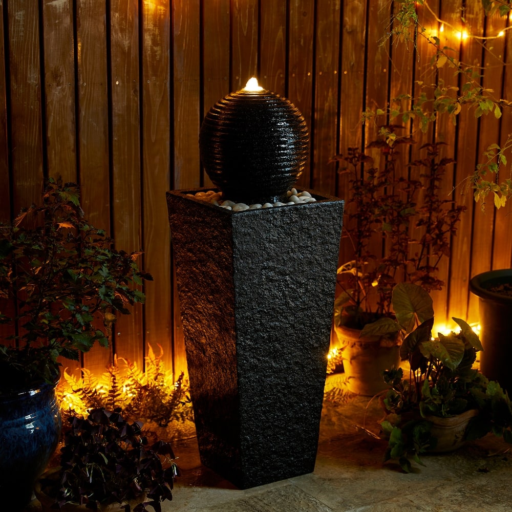 Demta Floating Pedestal Sphere Polyresin LED Garden Fountain with Pebbles by Havenside Home