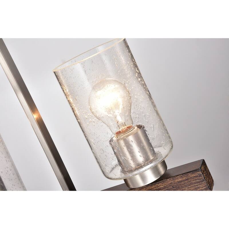 Brushed Nickel and Wood 4-Light Linear Island Lighting with Seedy Glass - Brushed Nickel and Wood