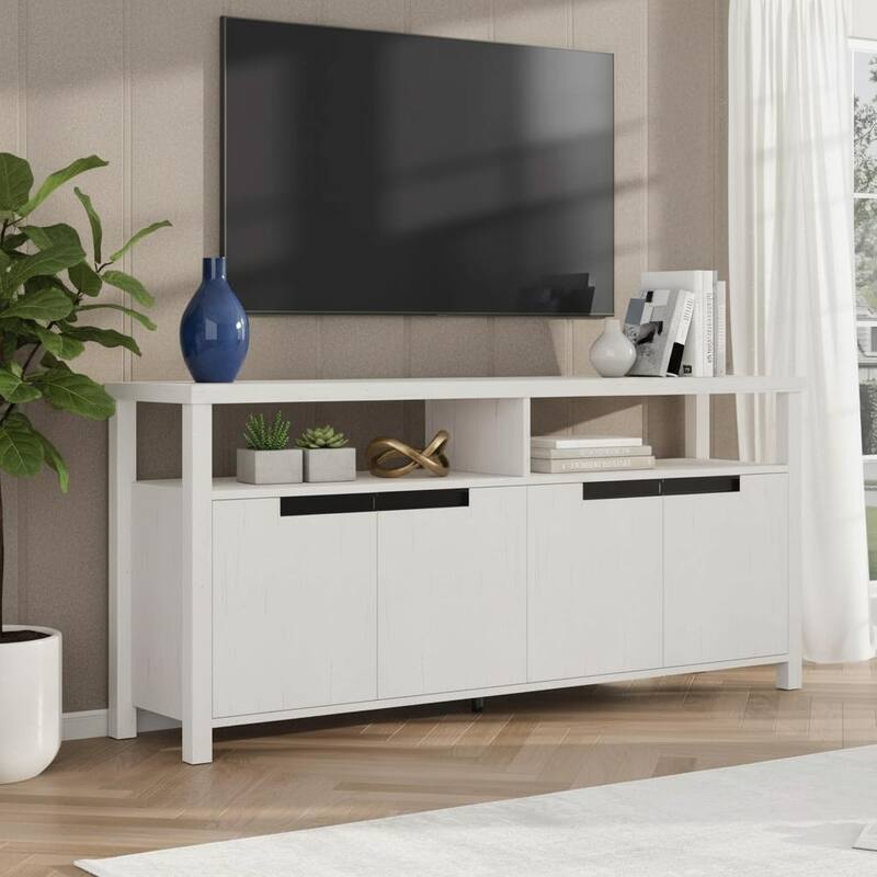TV Stand, with Storage and Open Shelf - Antique White