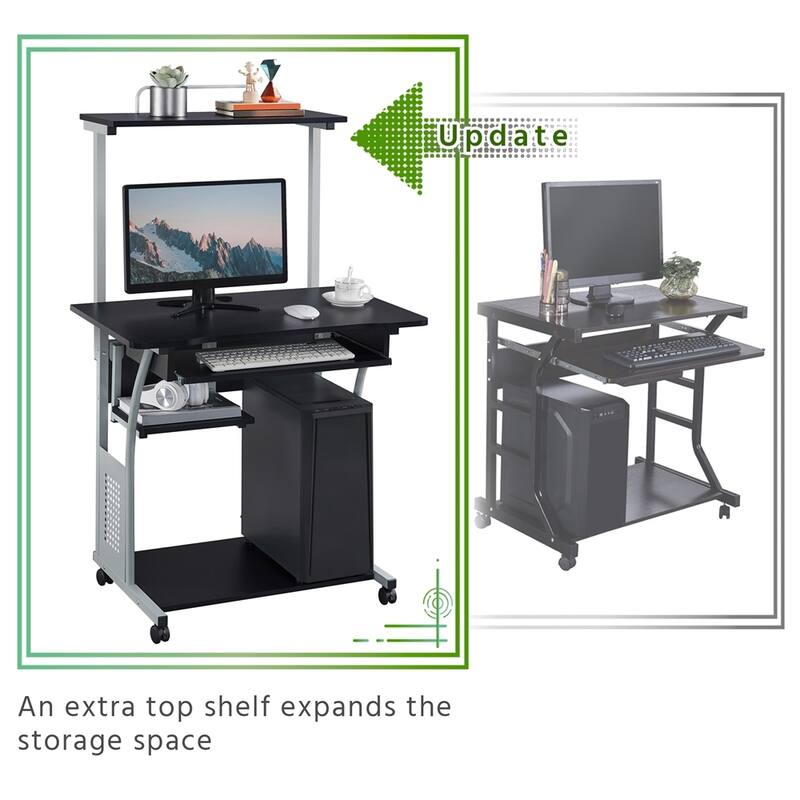 Yaheetech Portable Computer Desk with 4 Shelves and Keyboard Tray