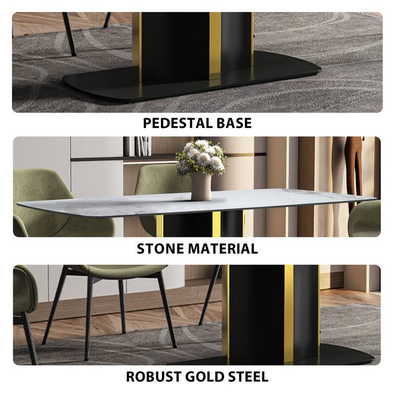 Sylva Dining Table Rectangular Tabletop in Gold Pedestal Base