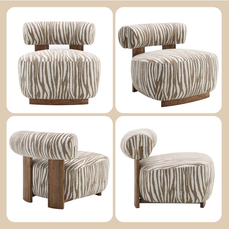 Rossetta Zebra-Striped Chenille Fabic Low Cylindrical Backrest Armchair with High-Quality Foam Cushion
