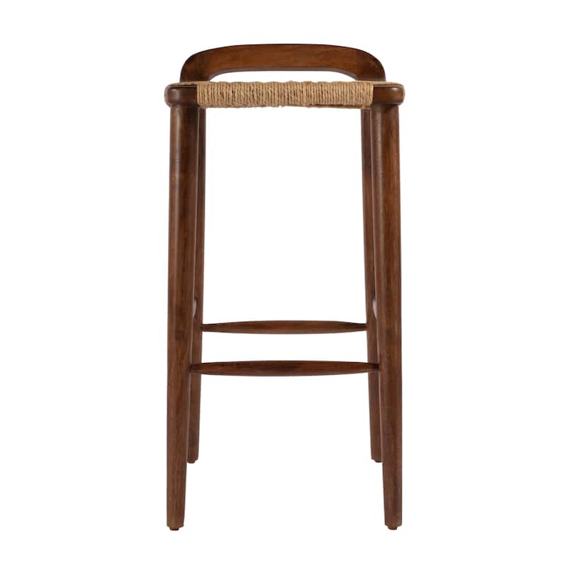 Luna 30 in. Seat Height Wood and Jute Woven Low Back Counter Stool