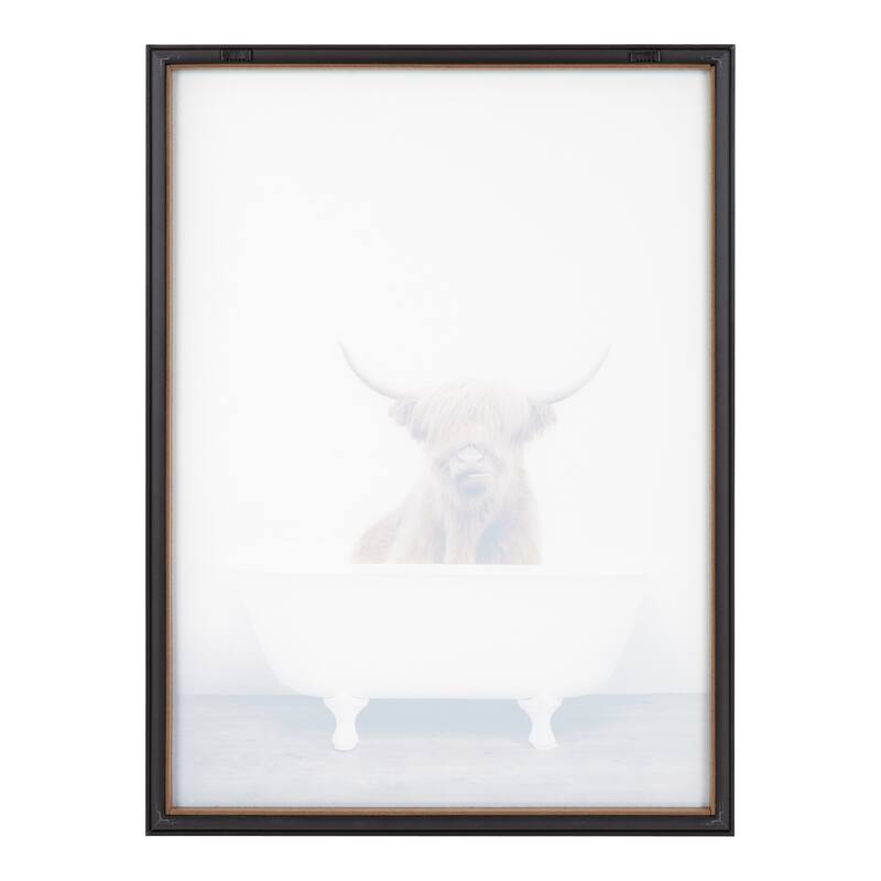 Kate and Laurel Blake Cow in Tub Framed Printed Glass by Amy Peterson