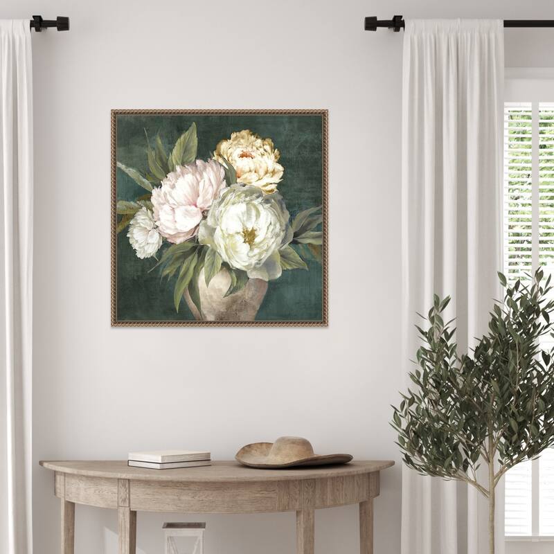 Peonies in a Rustic Vase by PI Studio Framed Canvas Wall Art Print