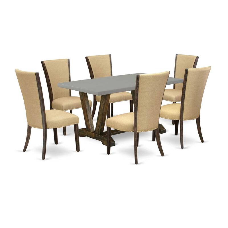HomeStock 7-Piece Natural Oak Finish Solid Wood Top Dining Table with 6-Chairs