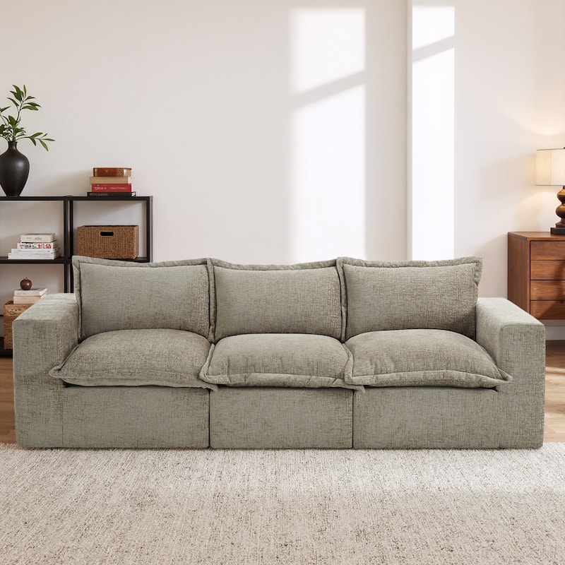 Comfy Cloud Chenille Upholstered Sectional Sofa with Pillow-Top Cushion - Camel-3 Piece